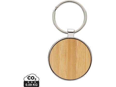 RCS recycled zinc alloy round keychain with bamboo