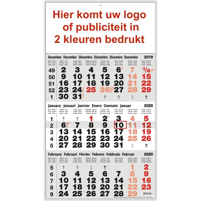 3-maandkalender 2 kleuren bedrukt